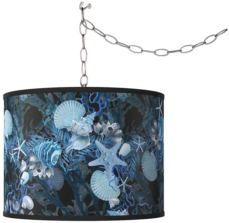 Swag Style Blue Seas Giclee Shade Plug-In Chandelier