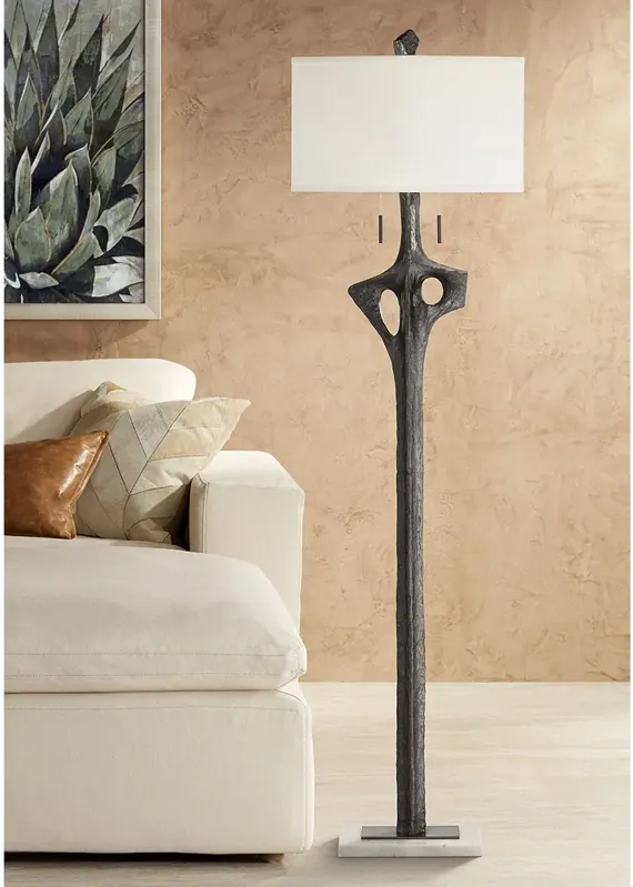 360 Lighting Ammon 66.8" Black Finish Faux Wood Sculpture Floor Lamp