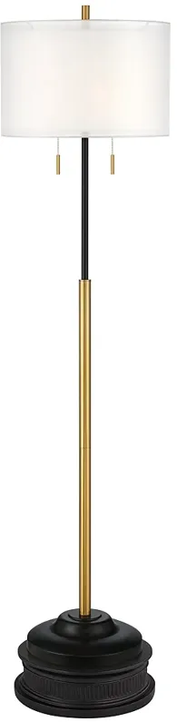 Possini Euro Roxie 70" Brass Black Modern Floor Lamp with Black Riser