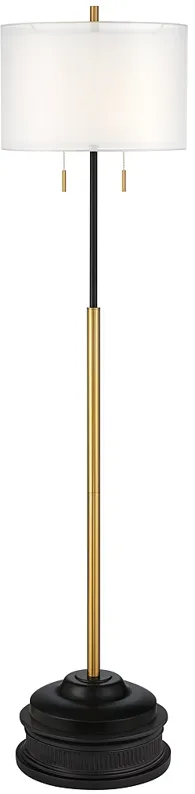 Possini Euro Roxie 70" Brass Black Modern Floor Lamp with Black Riser