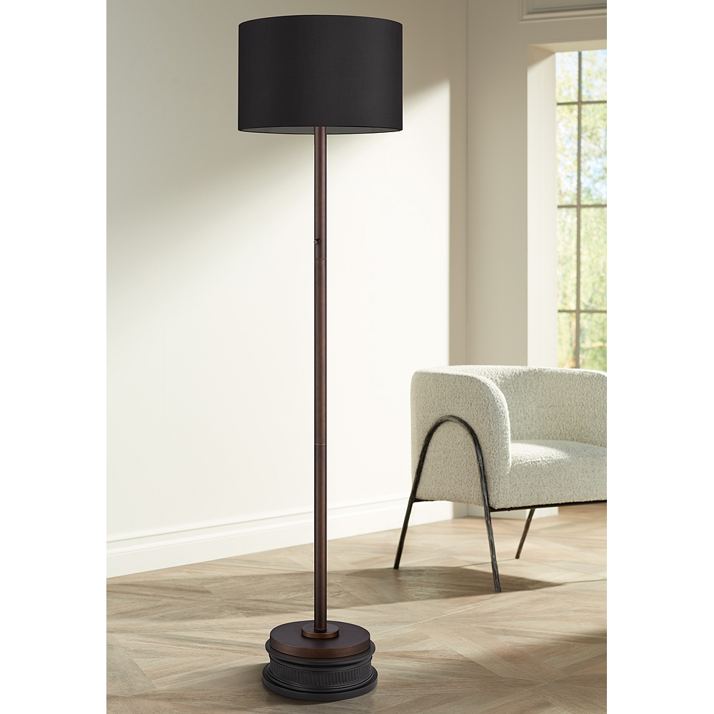 Possini Euro Meridian Bronze and Black Light Blaster Floor Lamp with Riser