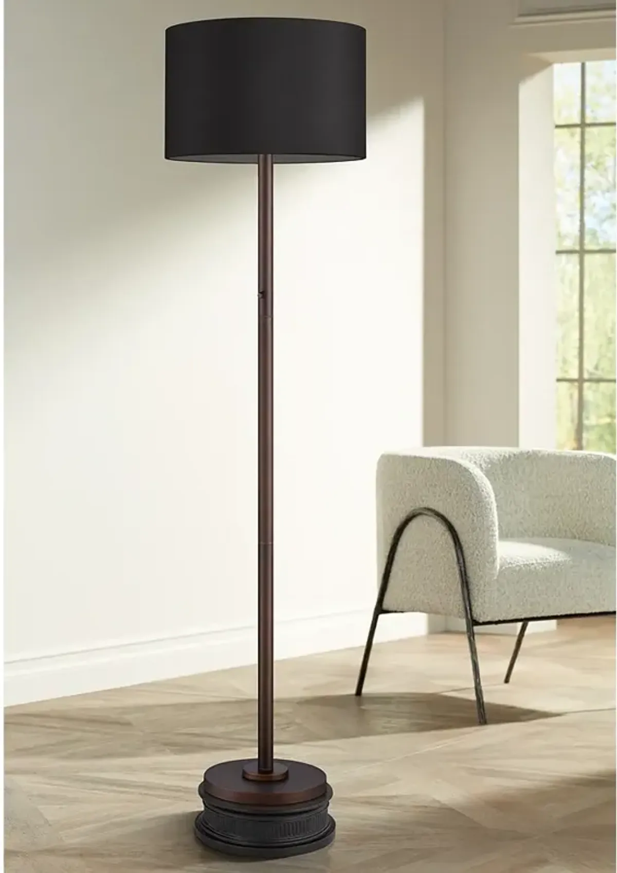 Possini Euro Meridian Bronze and Black Light Blaster Floor Lamp with Riser