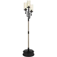 Granada Black and Faux Wood 3-Light Tree Floor Lamp with Black Riser