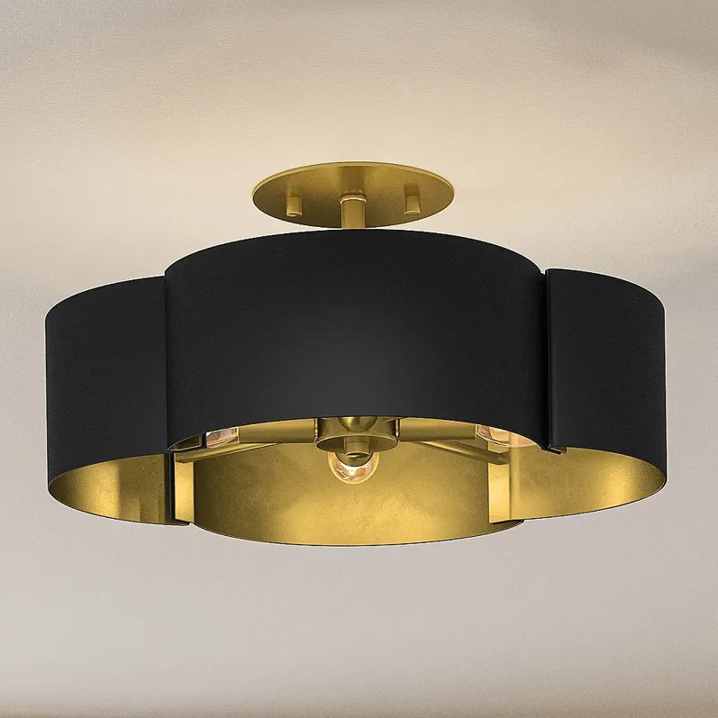 Quoizel Balsam 14" Wide Matte Black and Gold Luxe Modern Ceiling Light