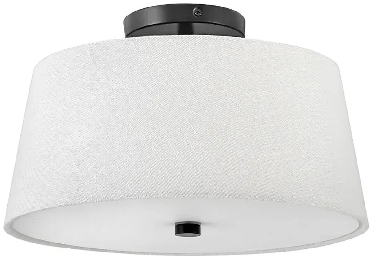 Beale 14" Wide Black with White Linen Drum Ceiling Light