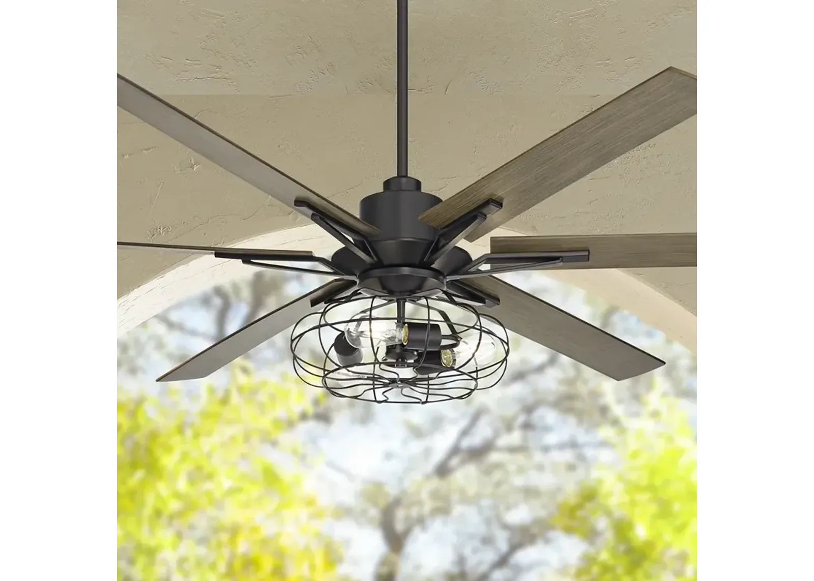 60" Casa Vieja Expedition Black LED Rustic Ceiling Fan with Remote