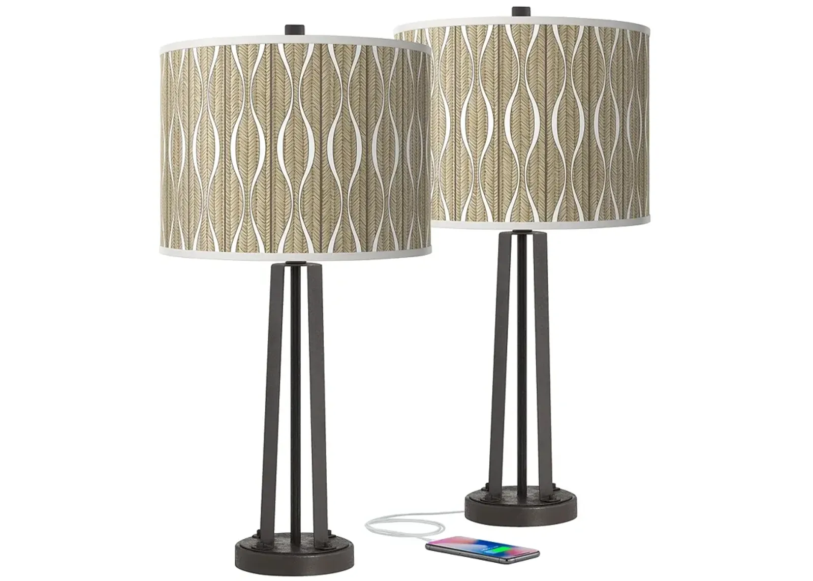 Giclee Glow Susan 25 1/2" Swell Shade with Bronze USB Lamps Set of 2