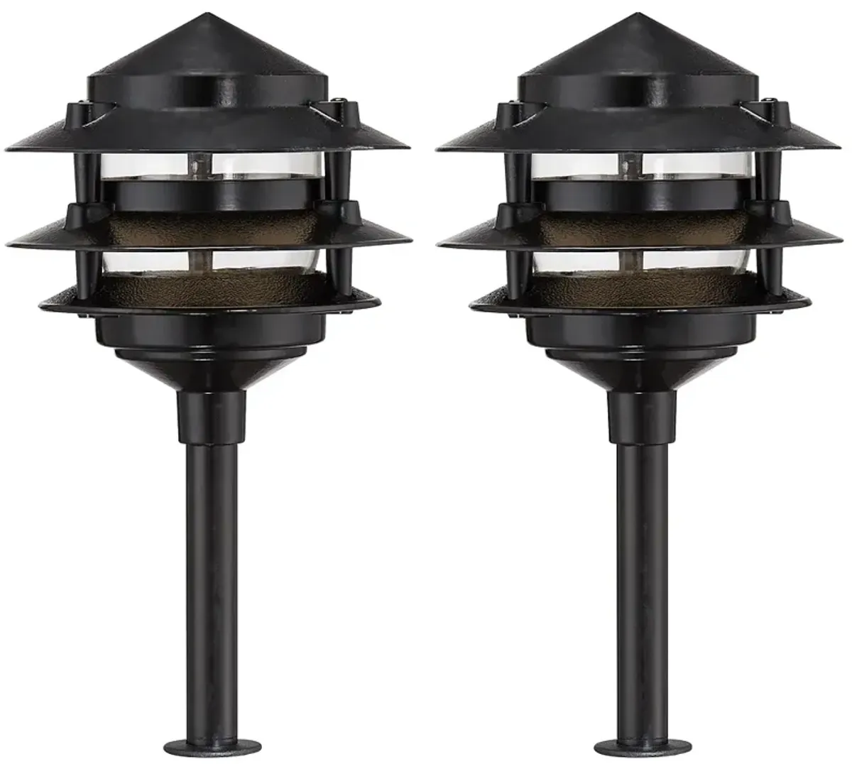 Three-Tier Pagoda 11" High Black LED Path Lights Set of 2