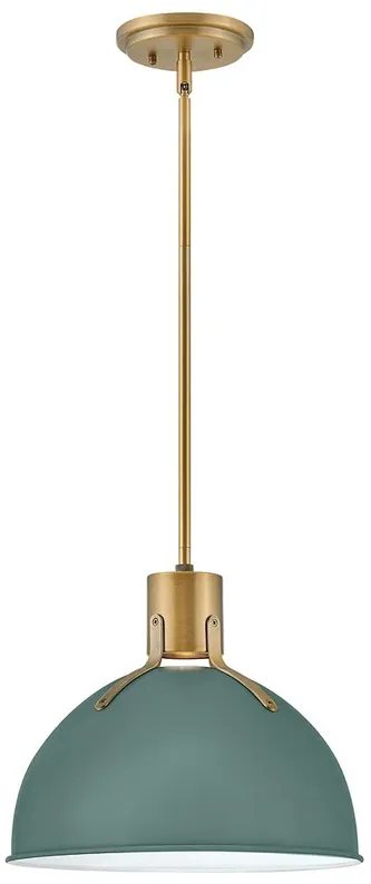 Hinkley Argo 14" Wide Brass and Green Dome Pendant Light