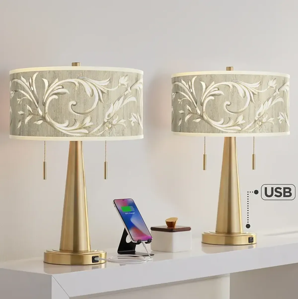 Laurel Court Vicki Gold USB Table Lamps Set of 2