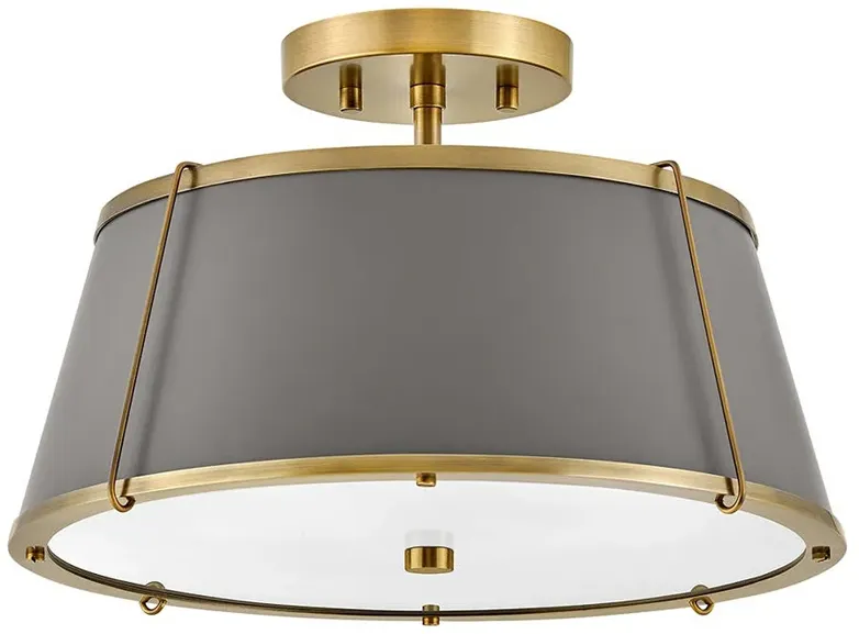 Hinkley Clarke 15" Wide Brass with Gray Shade Ceiling Light