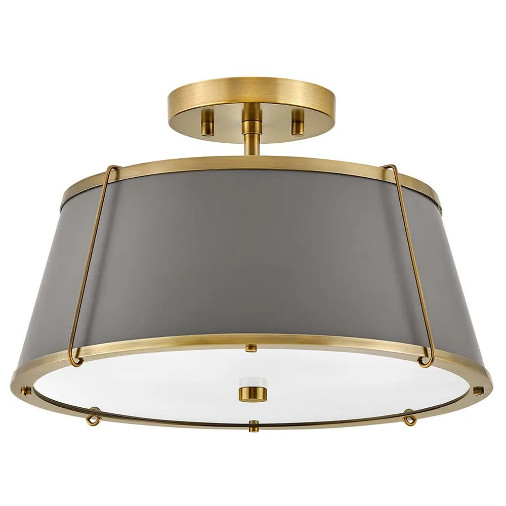 Hinkley Clarke 15" Wide Brass with Gray Shade Ceiling Light