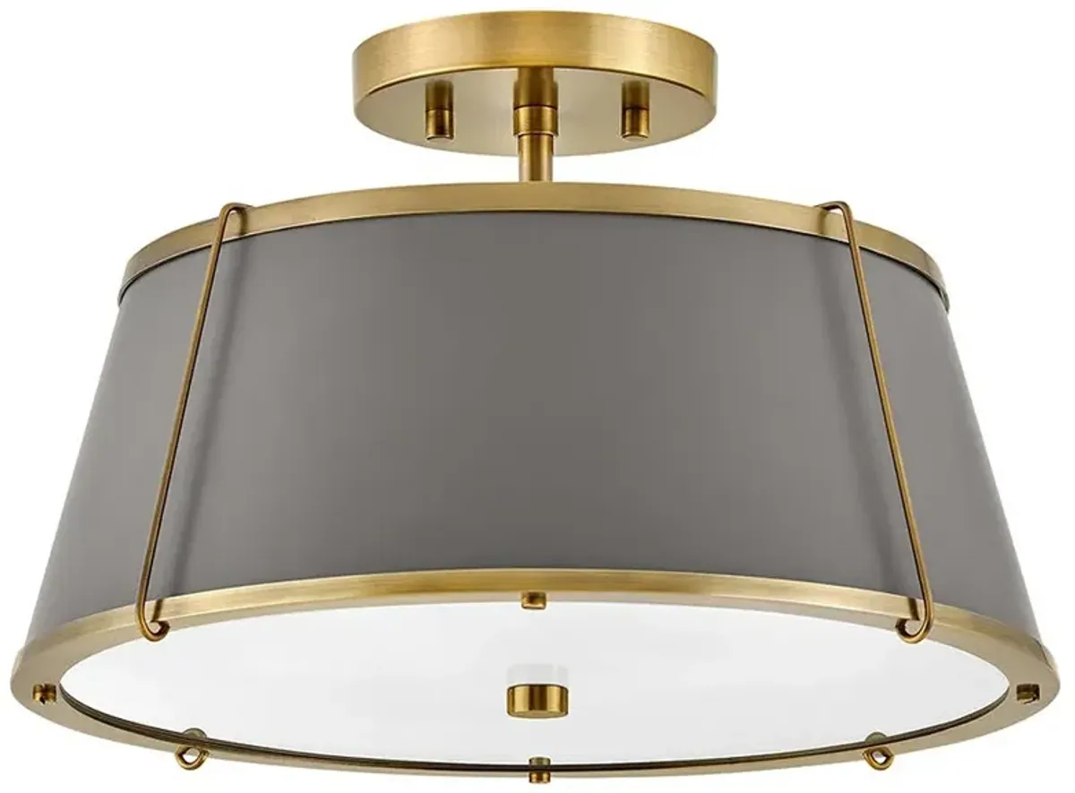 Hinkley Clarke 15" Wide Brass with Gray Shade Ceiling Light