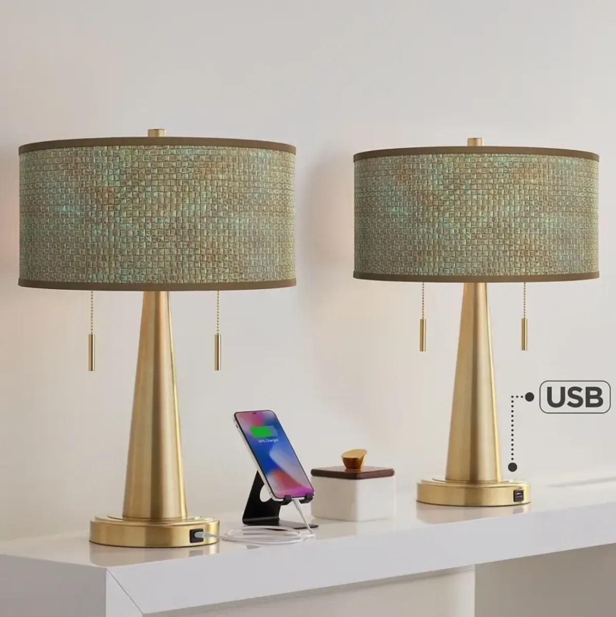 Interweave Patina Vicki Gold USB Table Lamps Set of 2