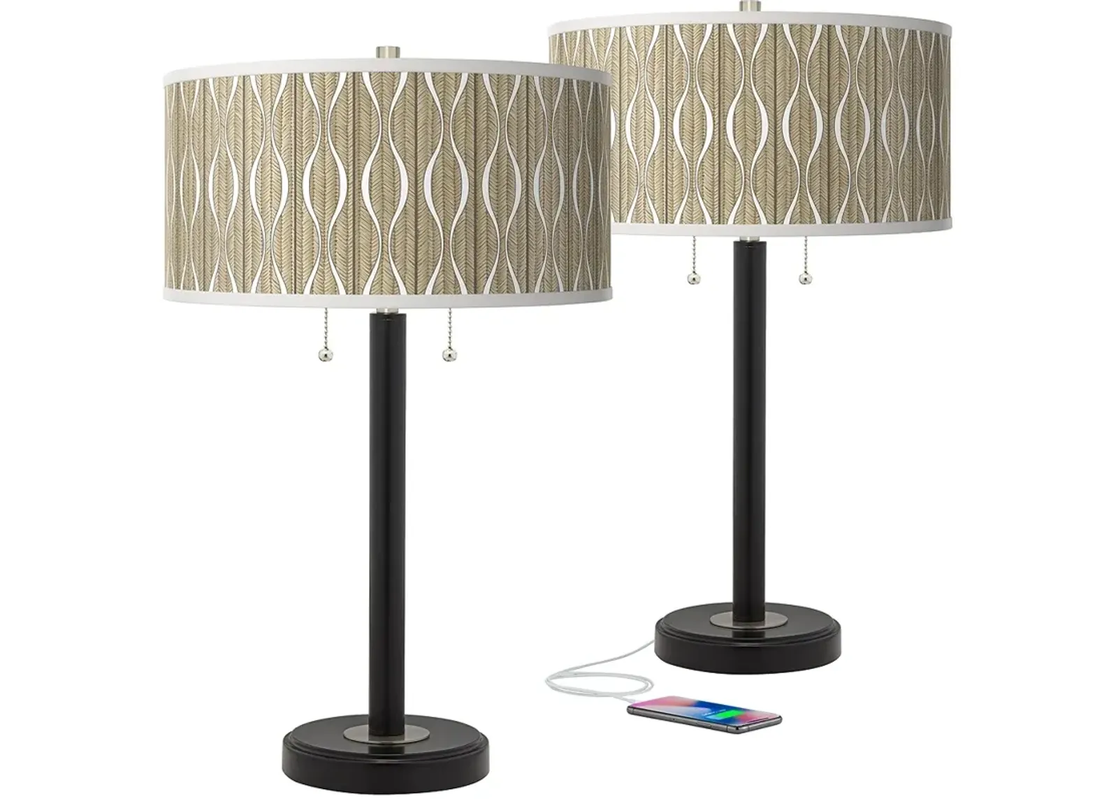 Giclee Glow Arturo 25" Swell Shade Black USB Table Lamps Set of 2