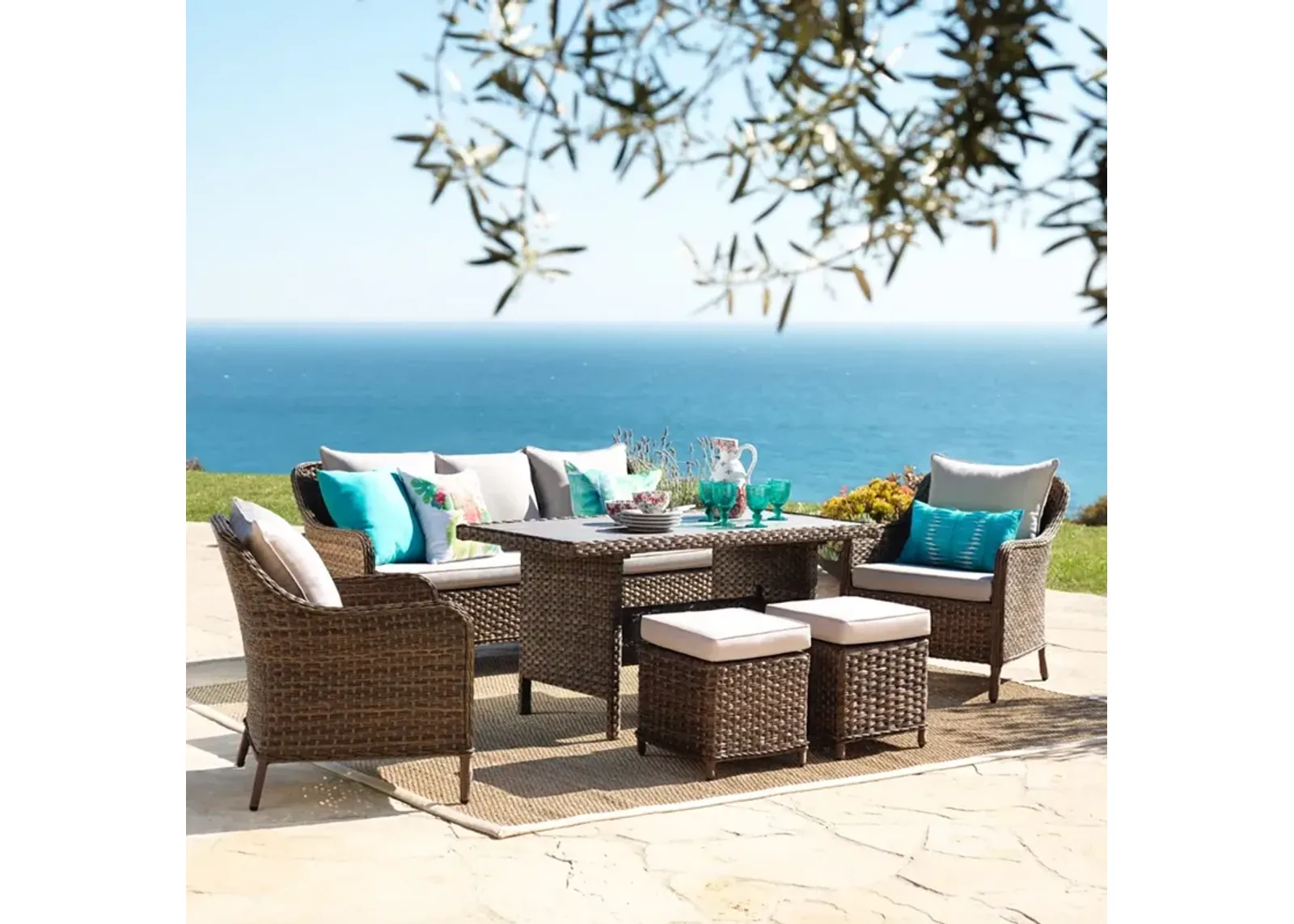 Teal Island Woodlake 6-Piece Brown Wicker Outdoor Seating Set