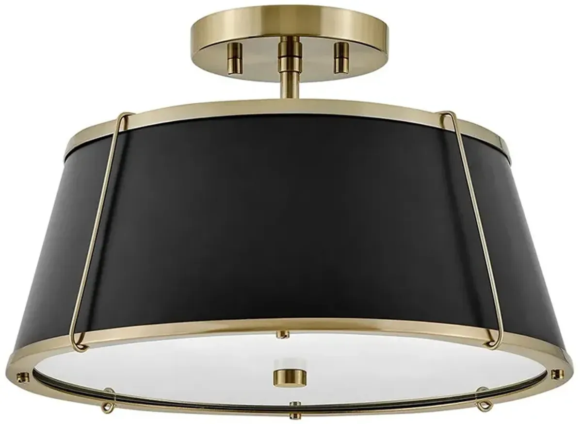 Hinkley Clarke 15" Wide Brass with Black Shade Ceiling Light