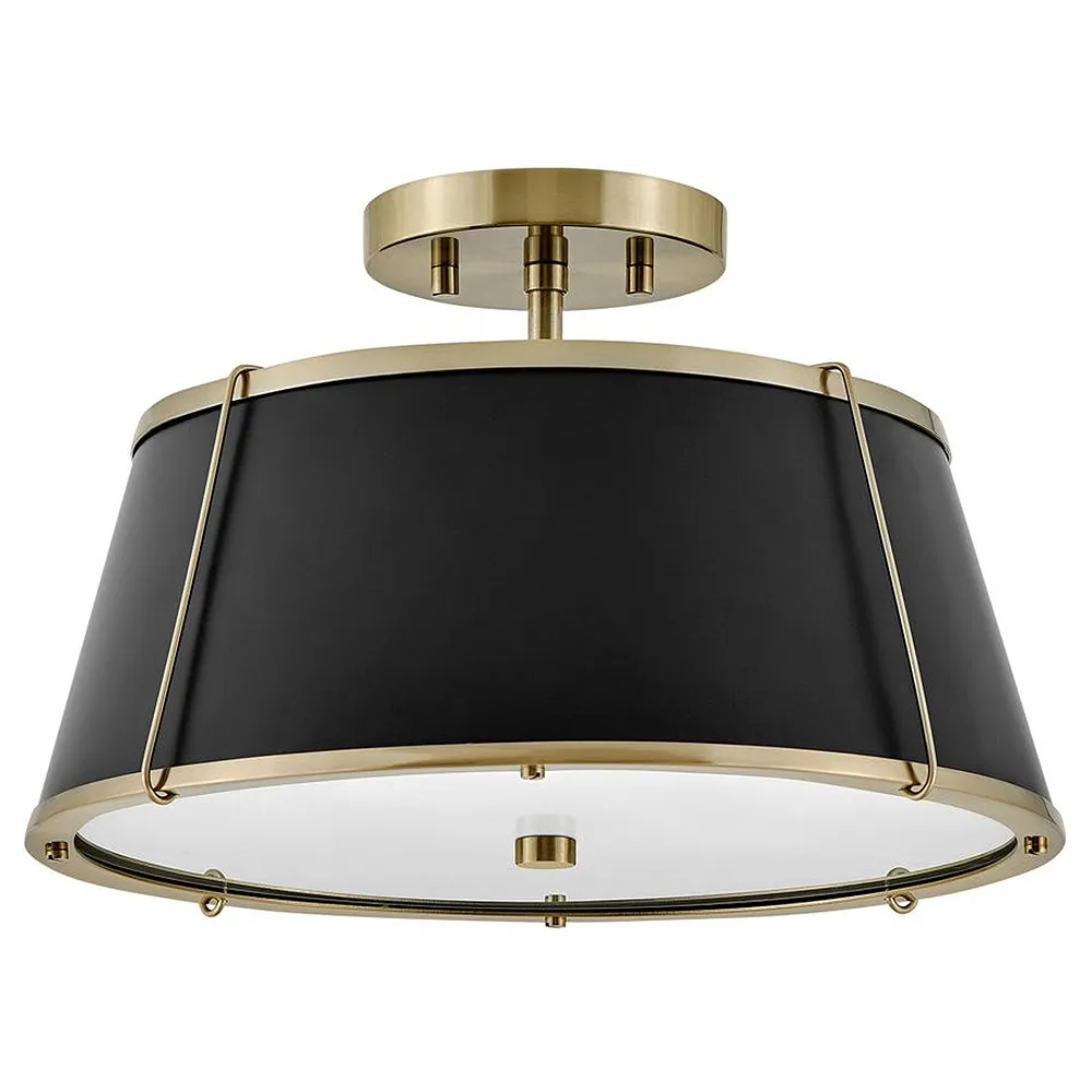 Hinkley Clarke 15" Wide Brass with Black Shade Ceiling Light