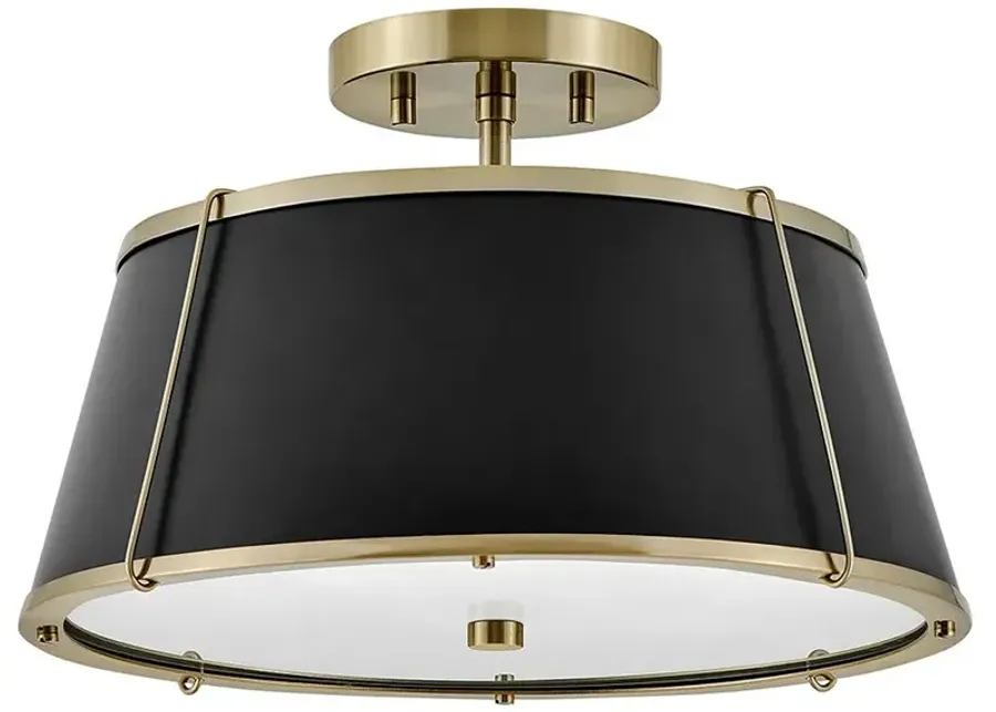 Hinkley Clarke 15" Wide Brass with Black Shade Ceiling Light