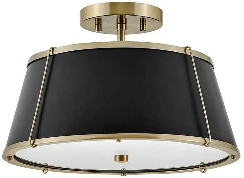 Hinkley Clarke 15" Wide Brass with Black Shade Ceiling Light