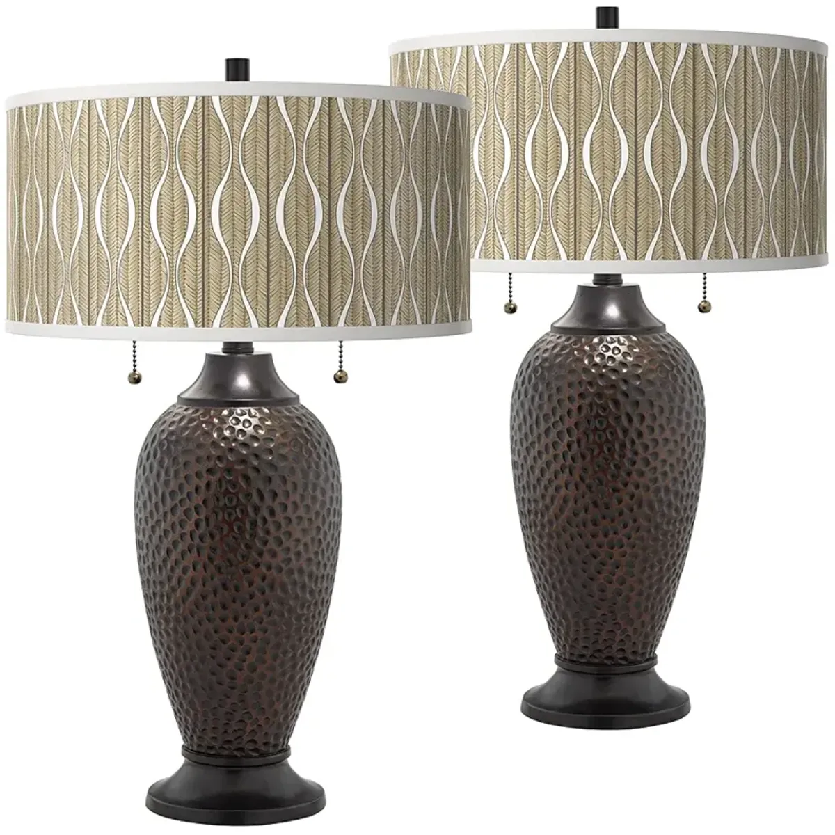 Giclee Glow Zoey 24 1/2" Swell Shade Hammered Bronze Lamps Set of 2