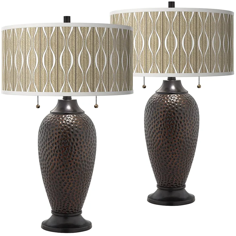 Giclee Glow Zoey 24 1/2" Swell Shade Hammered Bronze Lamps Set of 2