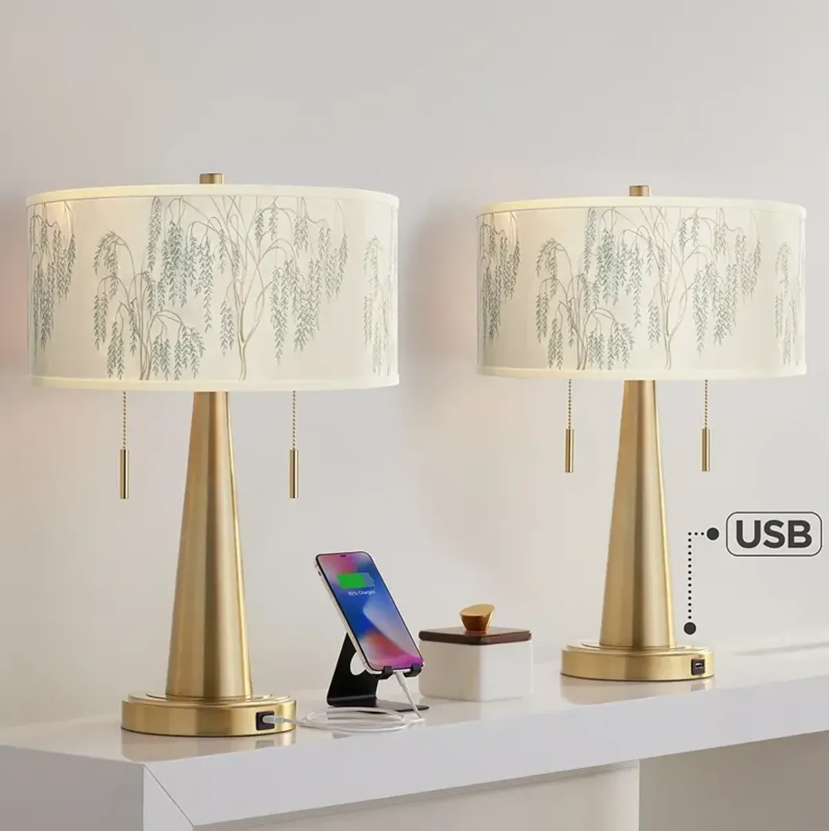 Weeping Willow Vicki Gold USB Table Lamps Set of 2