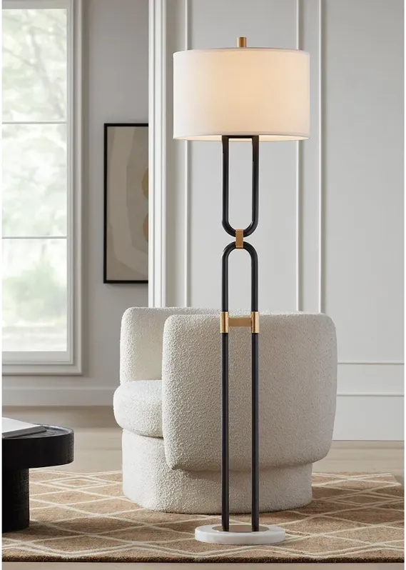 Possini Euro Lincoln 64" Black and Brass Double-U Modern Floor Lamp