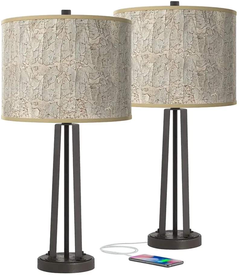 Al Fresco Susan Dark Bronze USB Table Lamps Set of 2