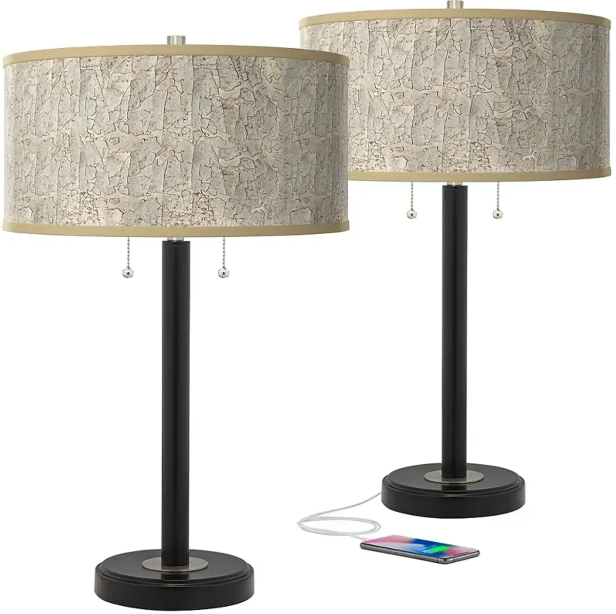 Al Fresco Arturo Black Bronze USB Table Lamps Set of 2