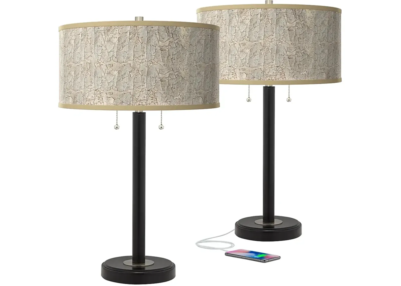 Al Fresco Arturo Black Bronze USB Table Lamps Set of 2