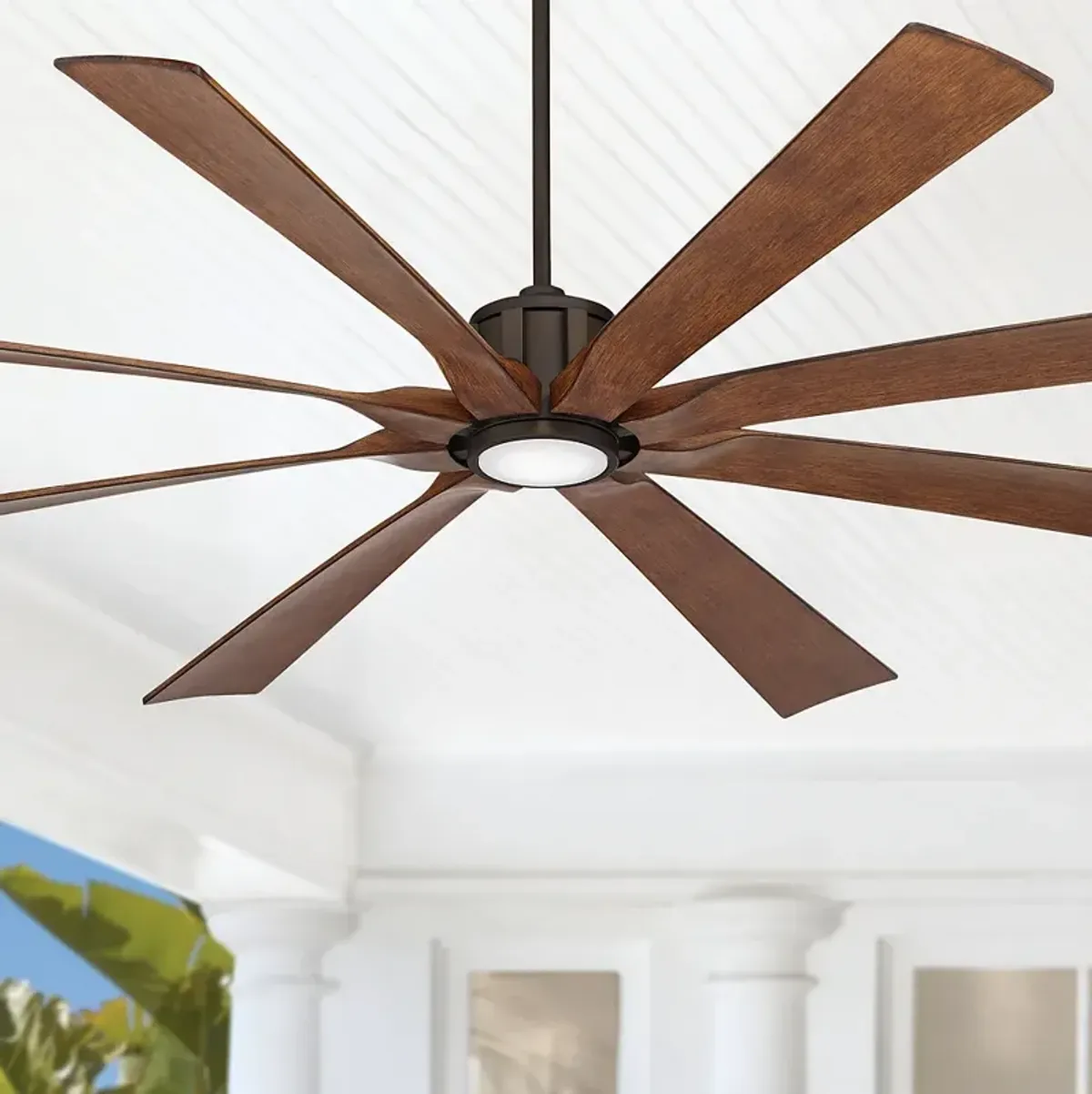 80" Possini Euro Defender Bronze Koa LED Large Ceiling Fan with Remote