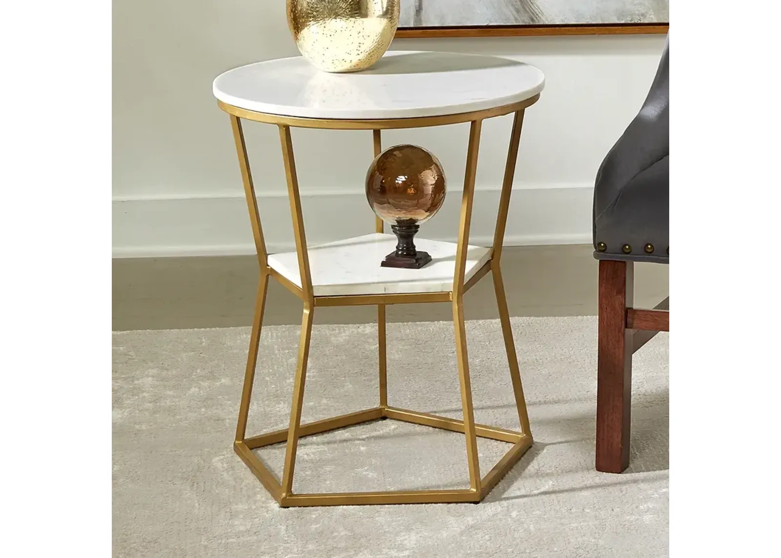 Marigold 20 1/4" Wide Gold and White Marble Accent Table