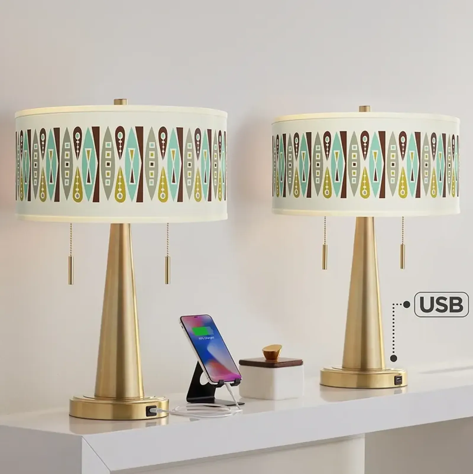 Vernaculis II Vicki Gold USB Table Lamps Set of 2