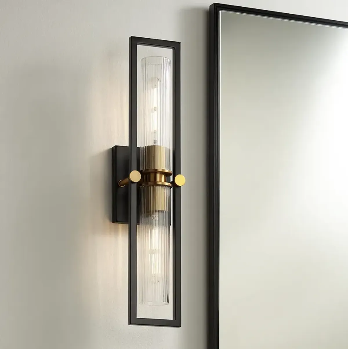 Stiffel Ramos 24" High Black and Brass 2-Light Wall Sconce