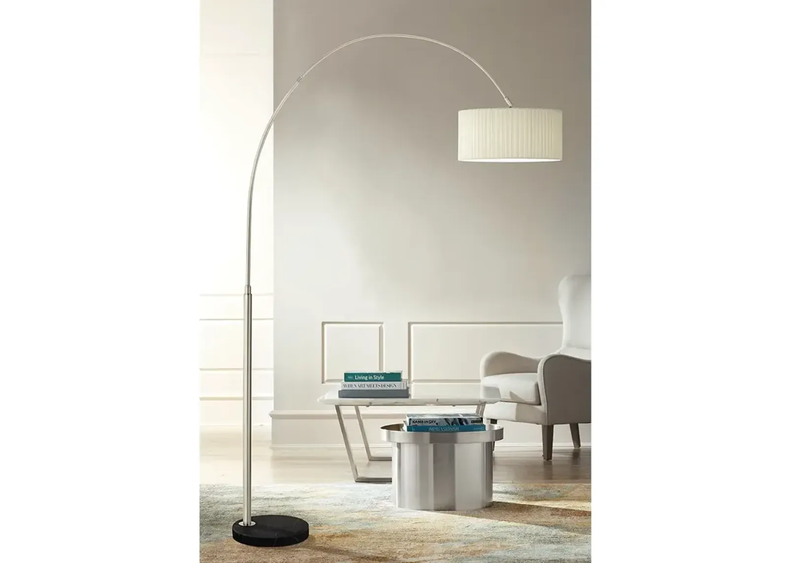 Possini Euro 92" High Linen and Brushed Nickel Modern Arc Floor Lamp