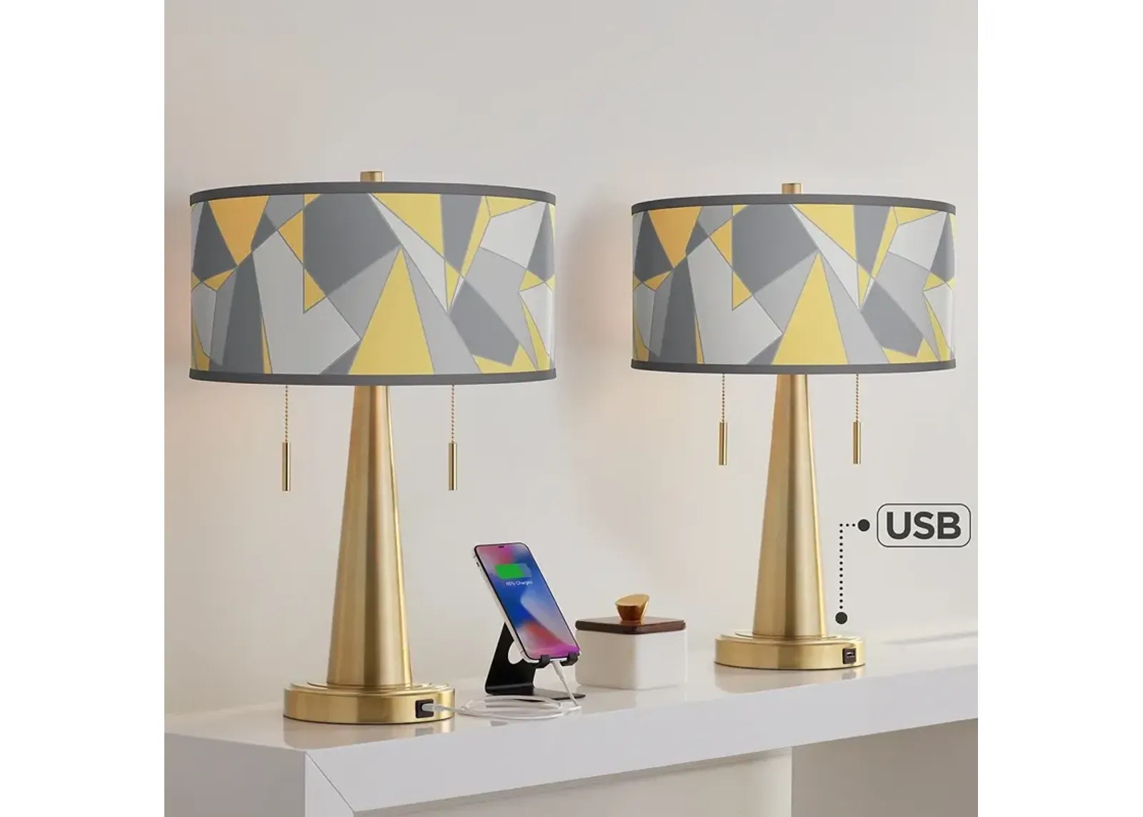 Modern Mosaic II Vicki Gold USB Table Lamps Set of 2