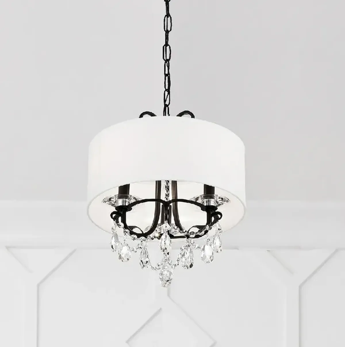 Othello 14" Wide Matte Black Crystal 3-Light Chandelier