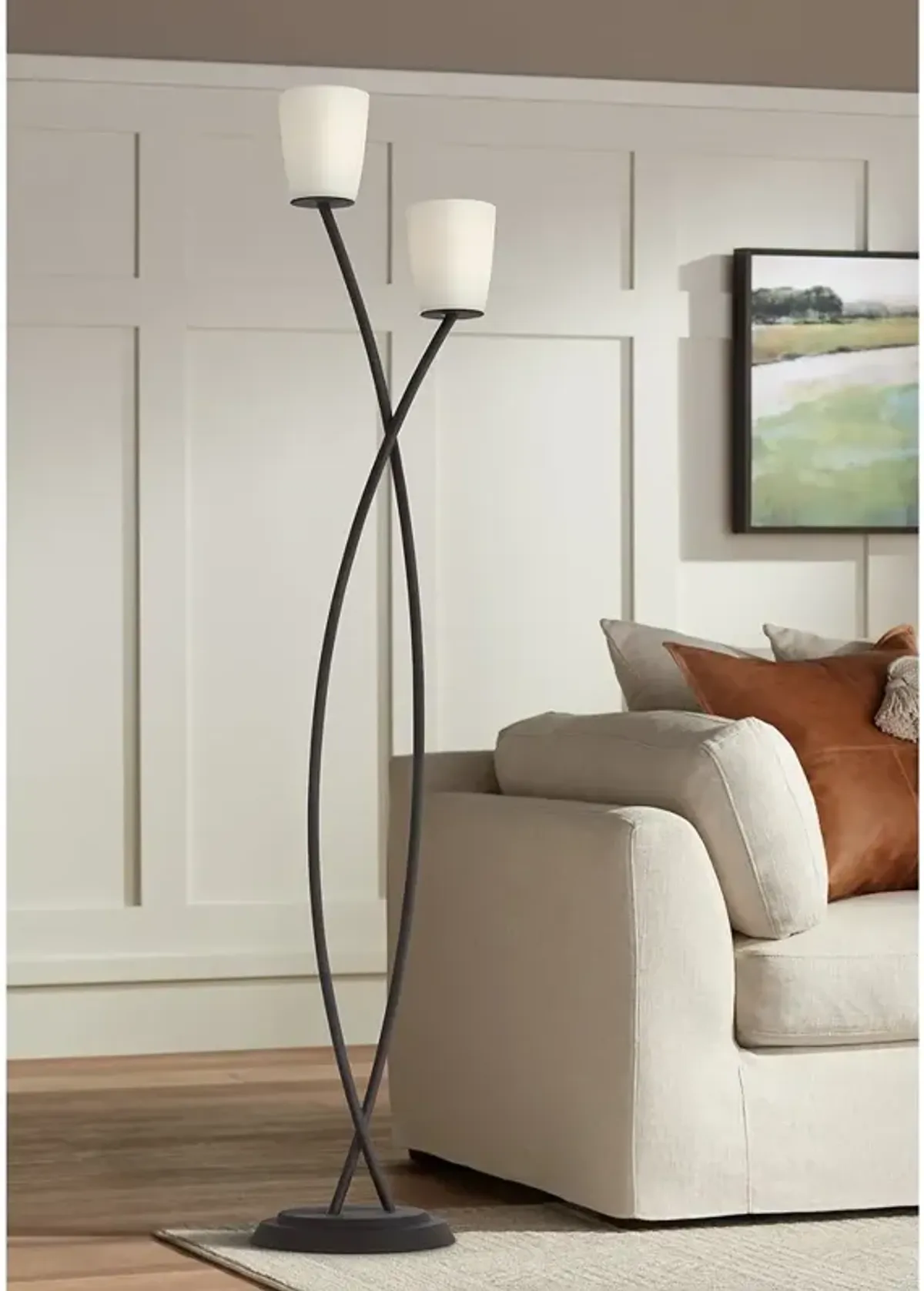 Franklin Iron Works Everly 62 1/2" 2-Light Metal and Glass Floor Lamp