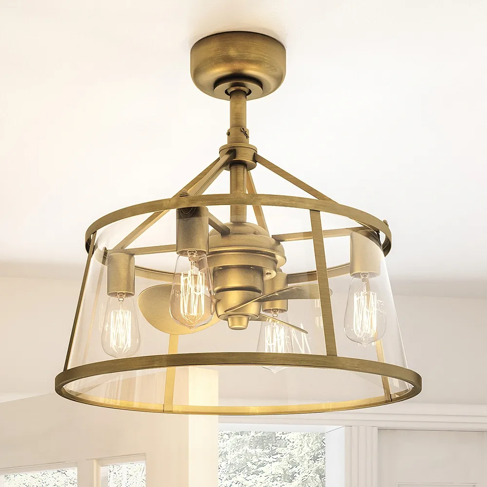 12" Quiozel Barlow Brass Fandelier LED Damp Ceiling Fan with Remote