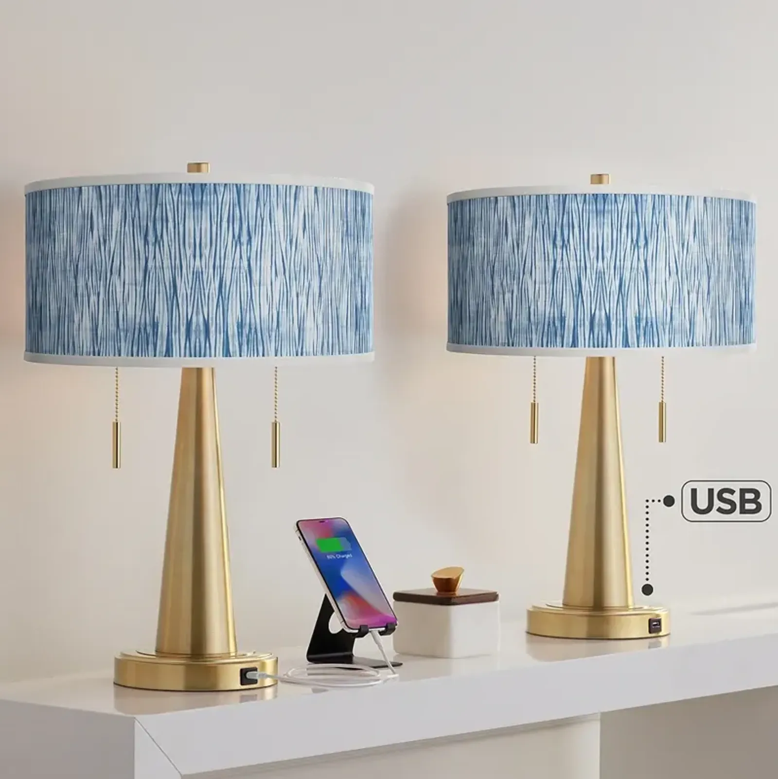 Beachcomb Vicki Gold USB Table Lamps Set of 2