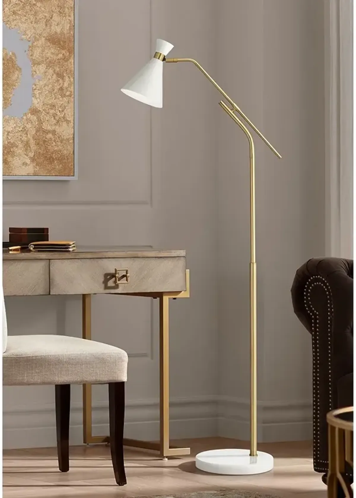 Pacific Coast Lighting Windsor Gold and White Modern Swivel Floor Lamp