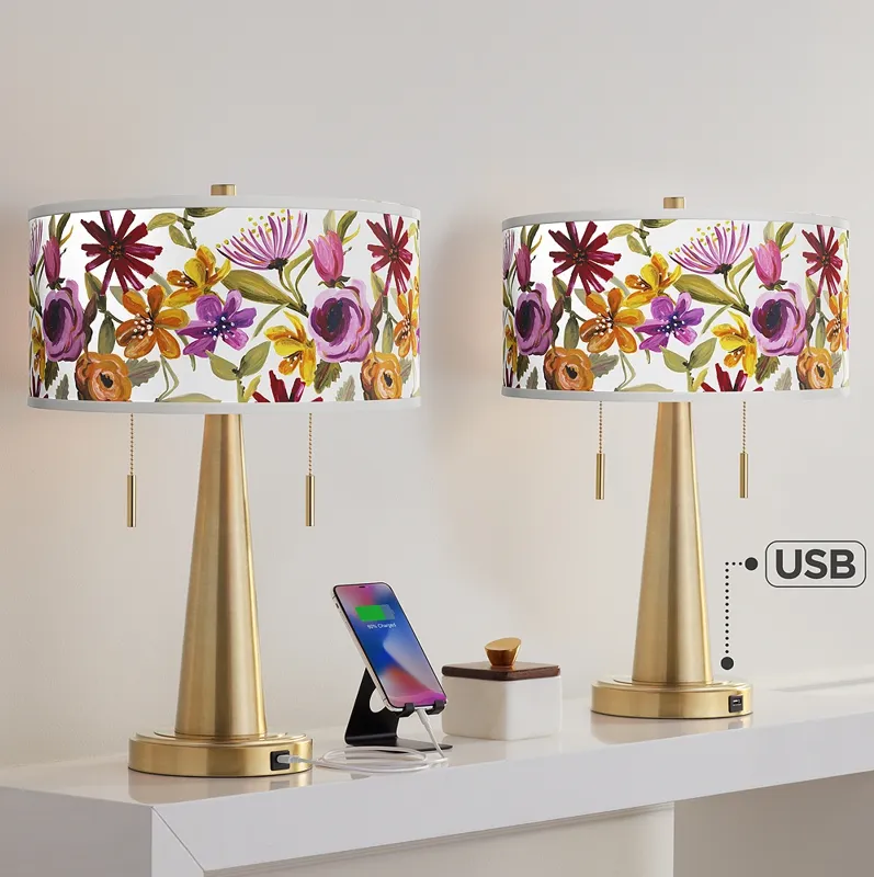Bountiful Blooms Vicki Gold USB Table Lamps Set of 2