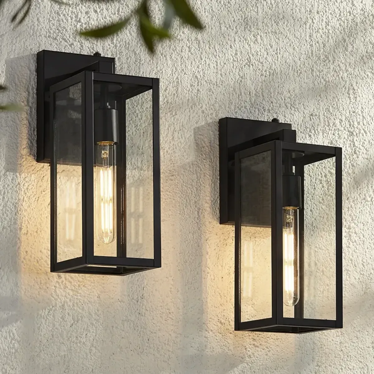 John Timberland Titan 14" Black Dusk to Dawn Outdoor Lights Set of 2