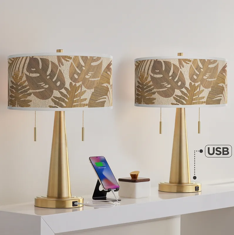 Tropical Woodwork Vicki Gold USB Table Lamps Set of 2