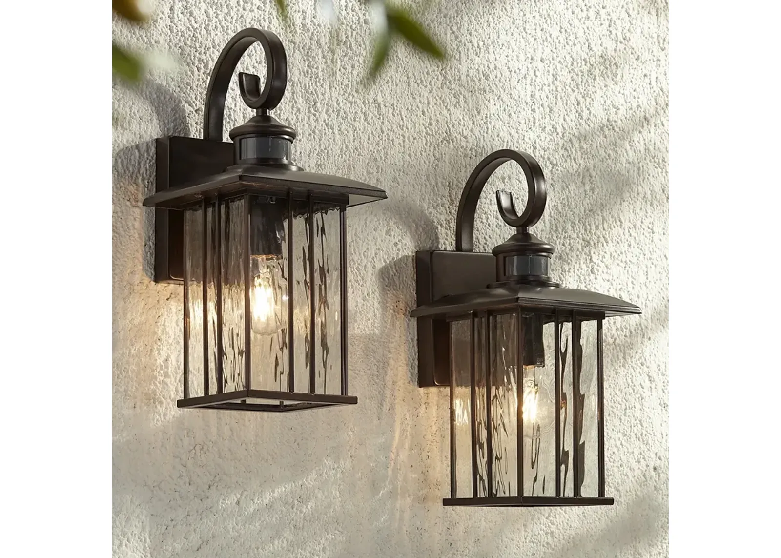 Deaver 15 1/4" High Bronze Motion Sensor Outdoor Wall Light Set of 2