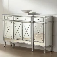 Cablanca 60" Wide 4-Door 3-Drawer Silver Mirrored Cabinet