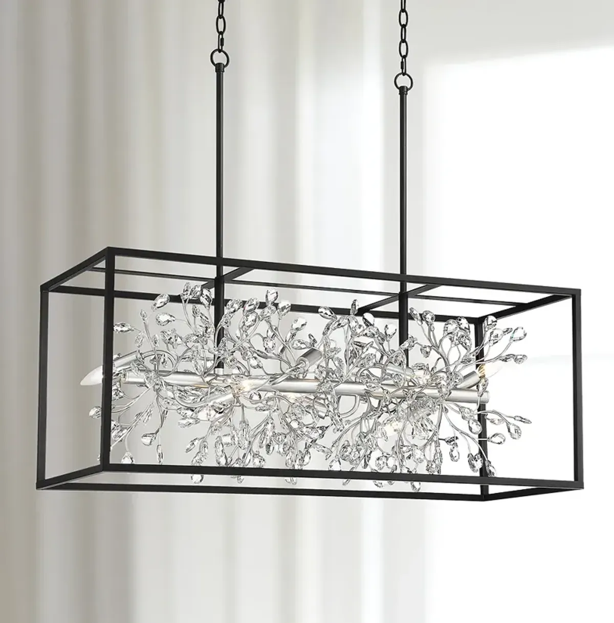 Possini Euro Carrine 38 1/2" Black and Crystal 8-Light Island Pendant