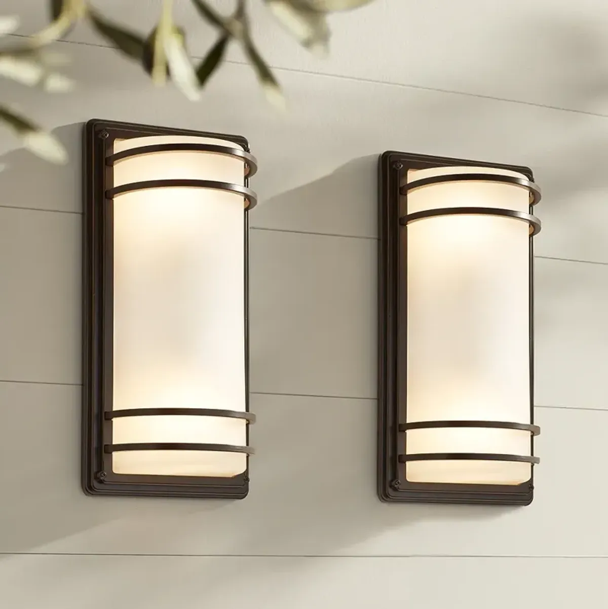 Habitat 16" High Bronze and Opal Glass Outdoor Wall Light Set of 2