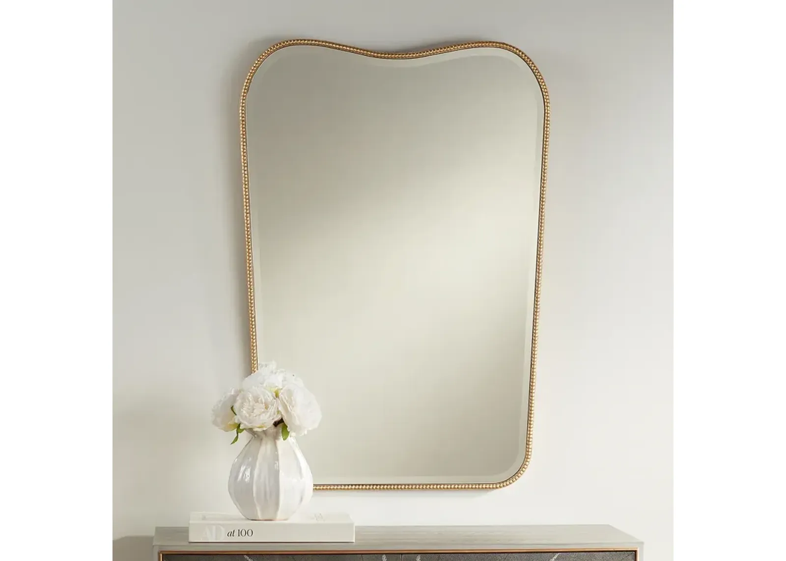 Lyana Matte Gold 27" x 39" Dipping Top Wall Mirror